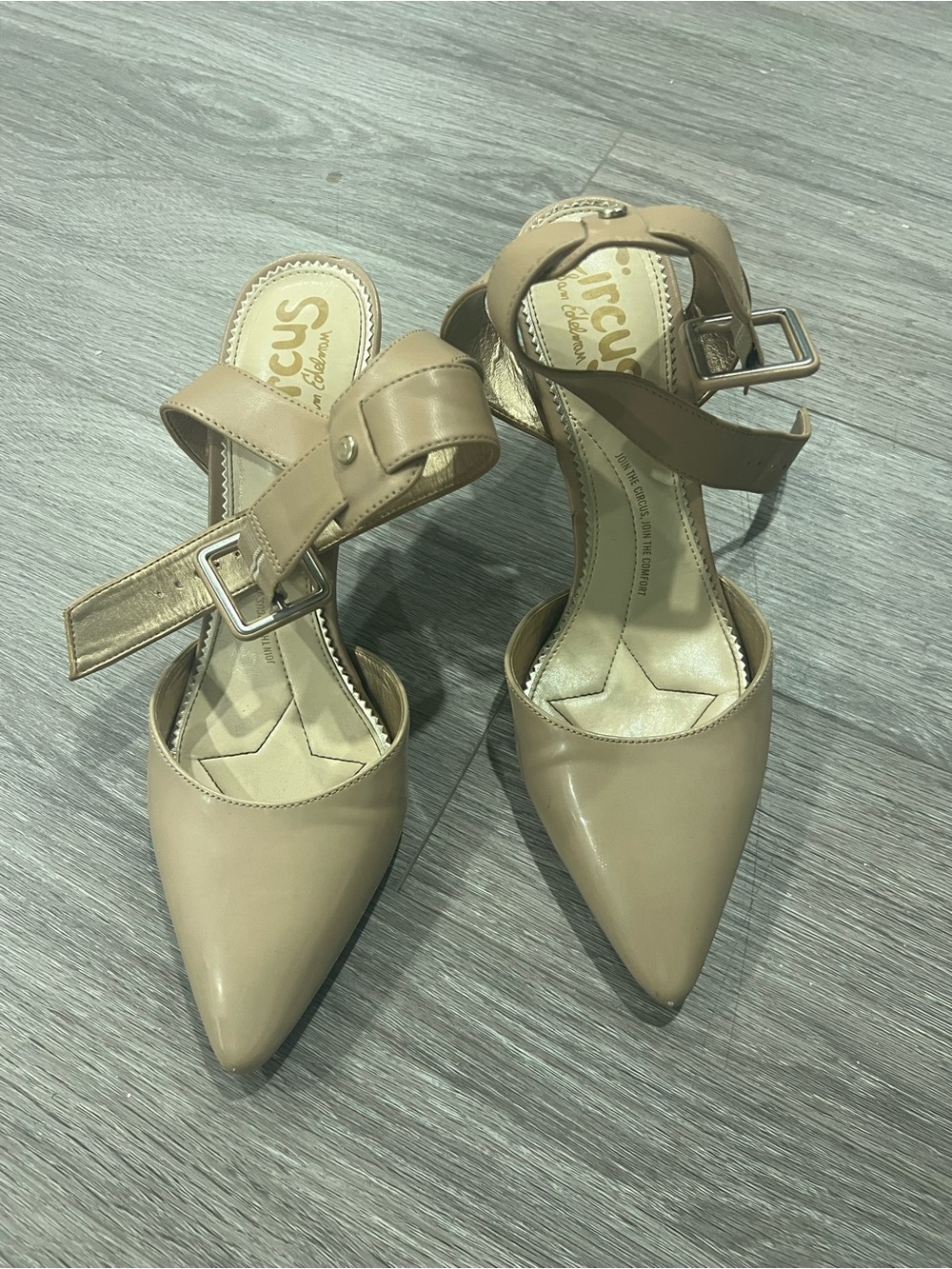 Circus by Sam Edelman Beige Pointed-Toe Ankle Strap Pumps